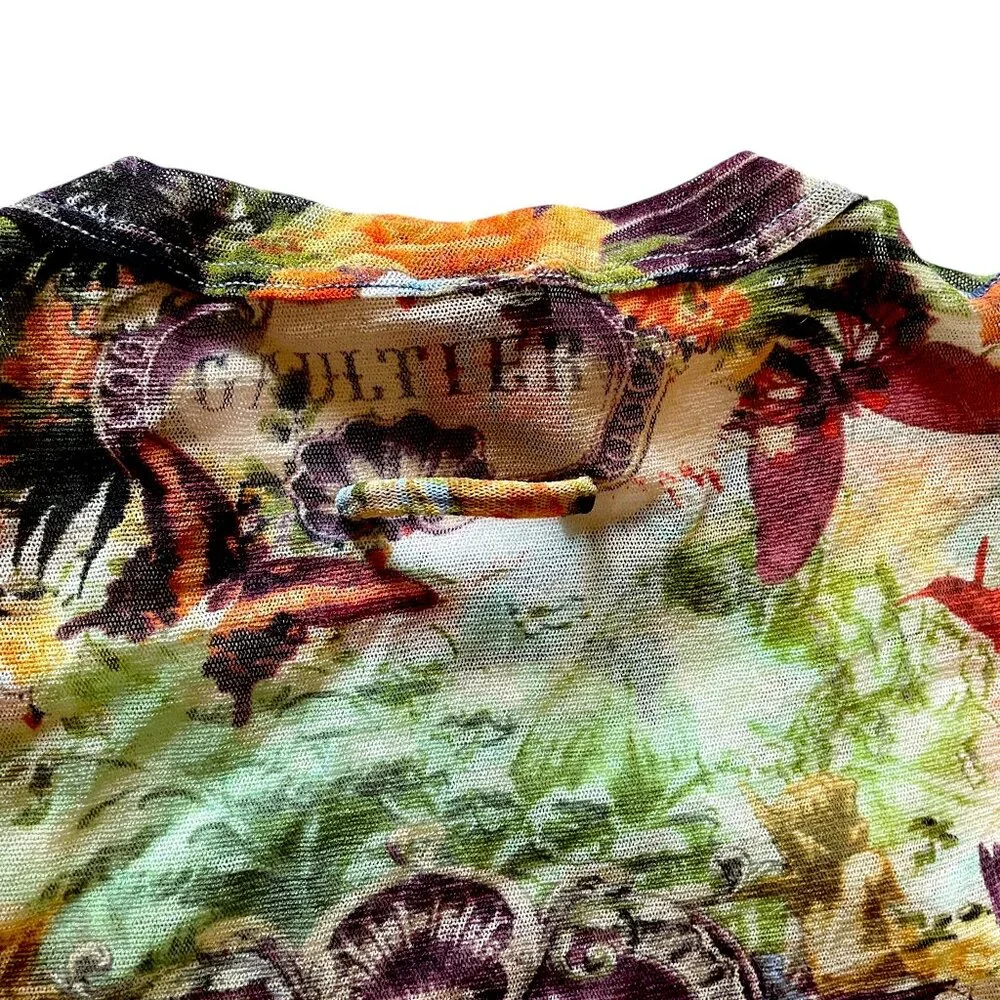 🌟RARE Jean Paul Gaultier Couture Unisex Soleil Mesh Tattoo Flamingo + Floral Top - Picture 9 of 9